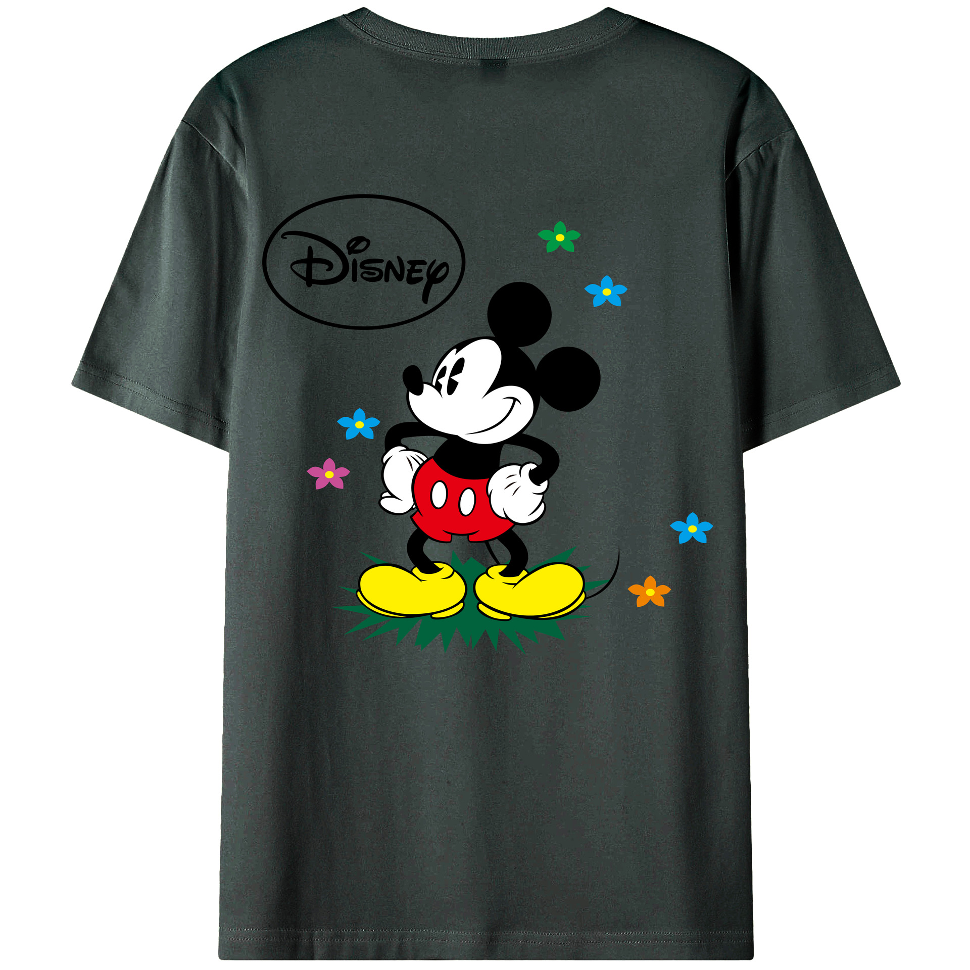 ミッキーマウス Mickey Mouse 綿100％ メンズ半袖Tシャツ（バックプリント） 通気性